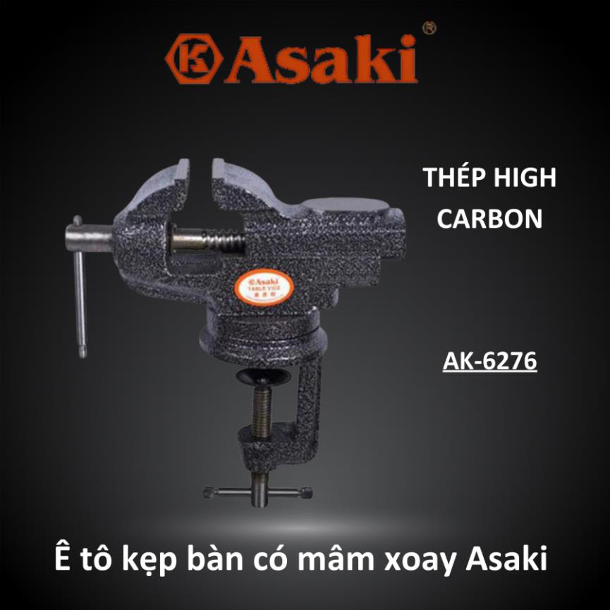 Ê tô kẹp bàn mini mâm xoay 360 độ ASAKI AK-6276, Kẹp tối đa 60mm - Hàng Nhật Bản chính hãng