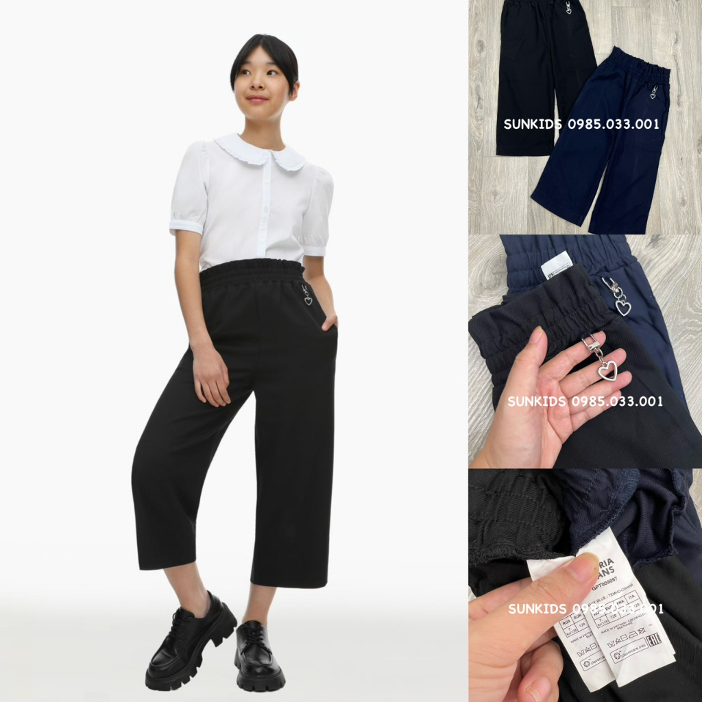 Quần vải suông bé gái GJ 2 màu khuy trái tim