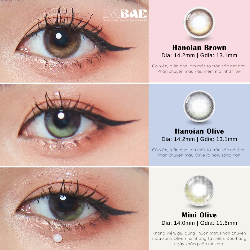 HANOIAN hãng DABAE lens ombre nâu tự nhiên trong veo Silicone Hydrogel có độ cận lệch