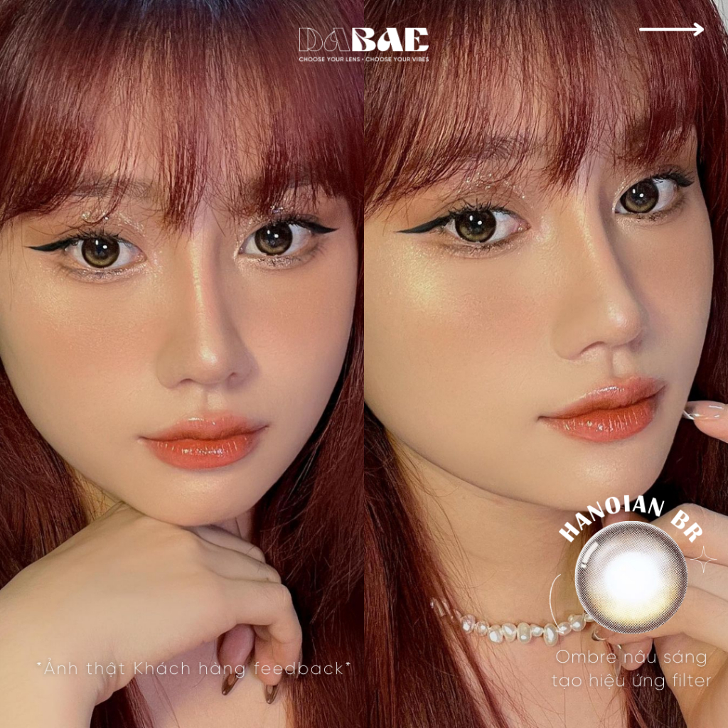 HANOIAN hãng DABAE lens ombre nâu tự nhiên trong veo Silicone Hydrogel có độ cận lệch