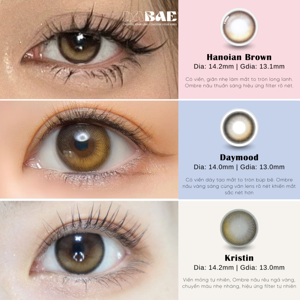 HANOIAN hãng DABAE lens ombre nâu tự nhiên trong veo Silicone Hydrogel có độ cận lệch