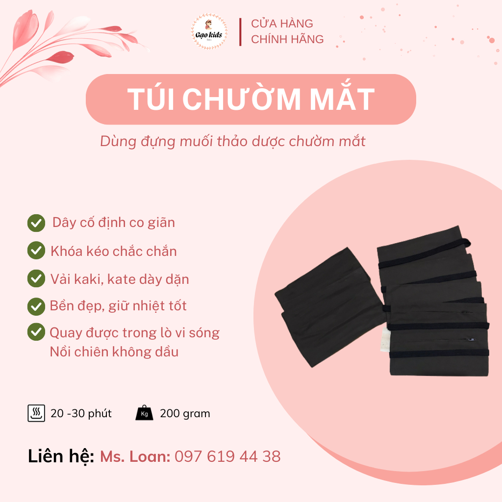 (Có Dây Đeo) Túi Chườm Mắt Thảo Dược Có Khoá Kéo Bền Màu Chịu Nhiệt Tốt