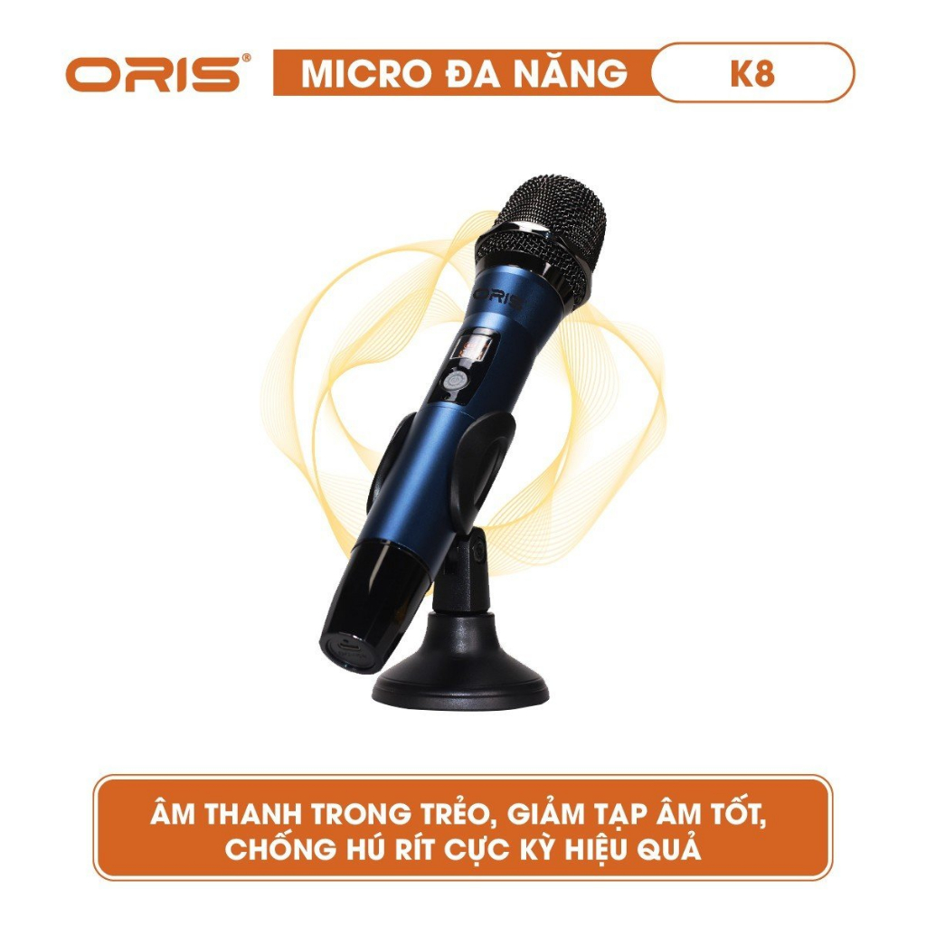 Micro karaoke không dây chính hãng ORIS K8, mic đa năng sóng UHF chống hú, độ nhạy cao cho loa kéo, amply, mixer - ORIS