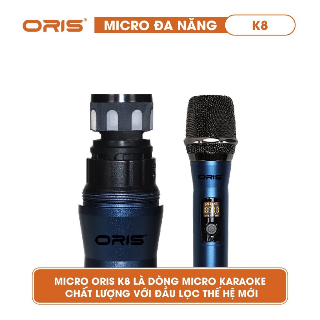 Micro karaoke không dây chính hãng ORIS K8, mic đa năng sóng UHF chống hú, độ nhạy cao cho loa kéo, amply, mixer - ORIS