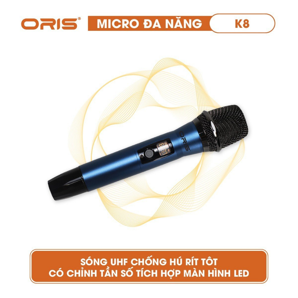 Micro karaoke không dây chính hãng ORIS K8, mic đa năng sóng UHF chống hú, độ nhạy cao cho loa kéo, amply, mixer - ORIS