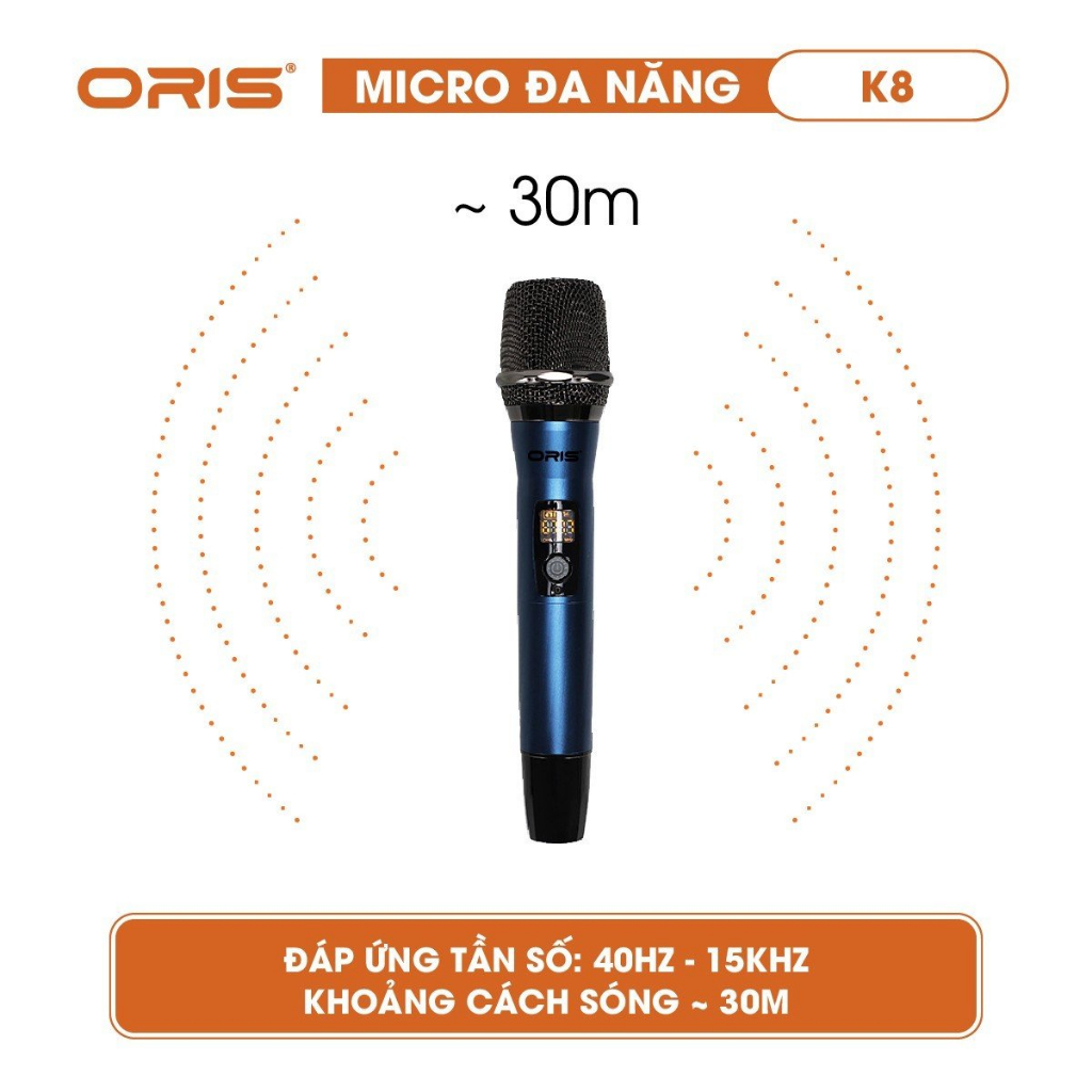 Micro karaoke không dây chính hãng ORIS K8, mic đa năng sóng UHF chống hú, độ nhạy cao cho loa kéo, amply, mixer - ORIS