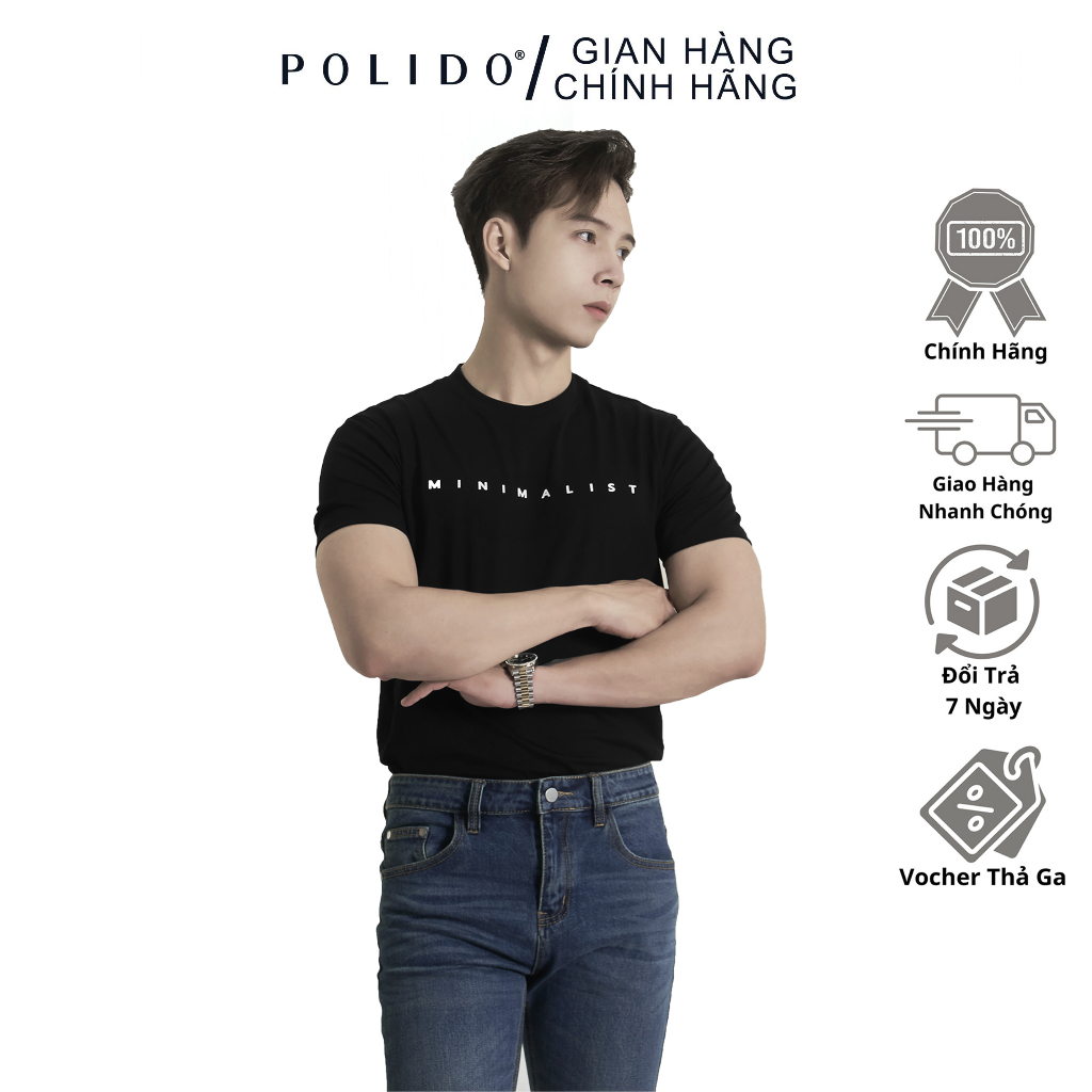 Áo Thun Nam Polido Minimaliist Màu Đen Chất Liệu Cotton Thoáng Mát Thấm Hút Mồ Hôi Hạn Chế Nhăn Slimfit Thời Trang Nam