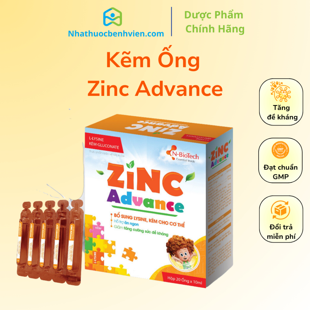 Siro kẽm ZinC Advance (20 ống) bổ sung Lysine, Kẽm cho cơ thể, giúp ăn ngon miệng, tăng cường sức đề kháng - N-Biotech