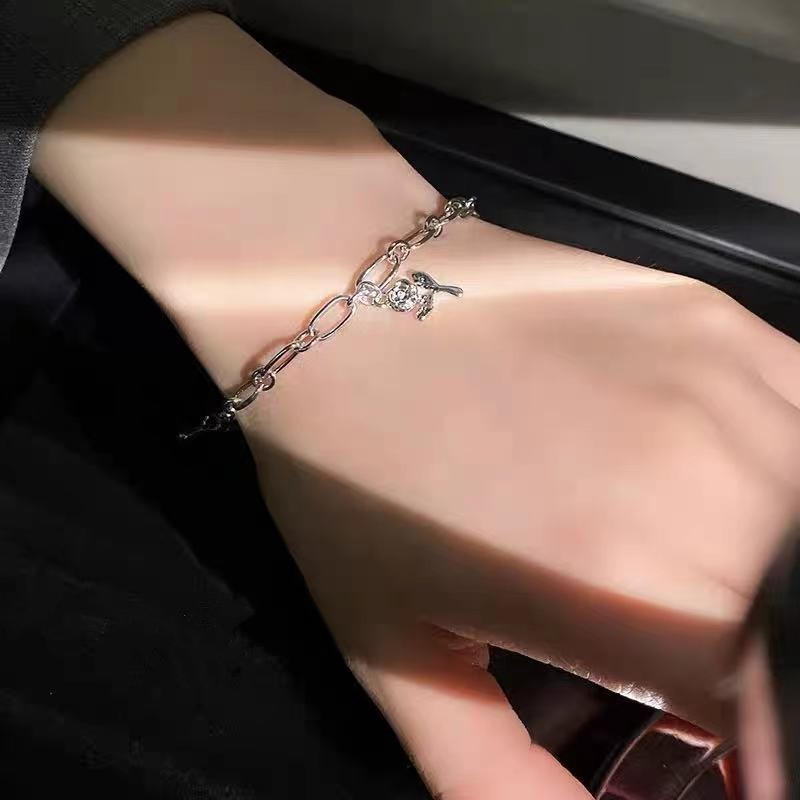 beautycoco🍊VVòng tay nữ phong cách Lolita hoa hồng màu bạc siêu xinh đơn giản