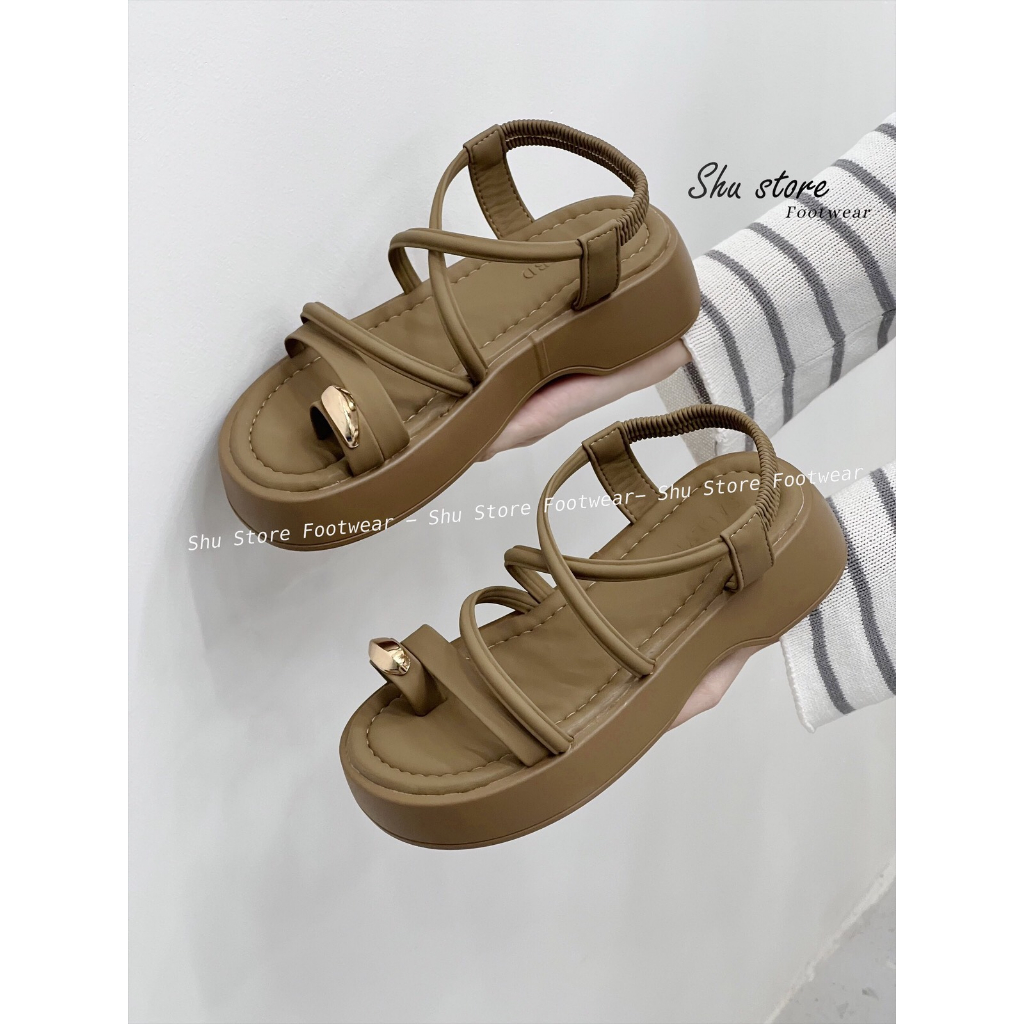 Sandal bánh mì Shu Store quai chéo cao 5cm quai chun đi học đi chơi xinh xắn thời trang cho nữ