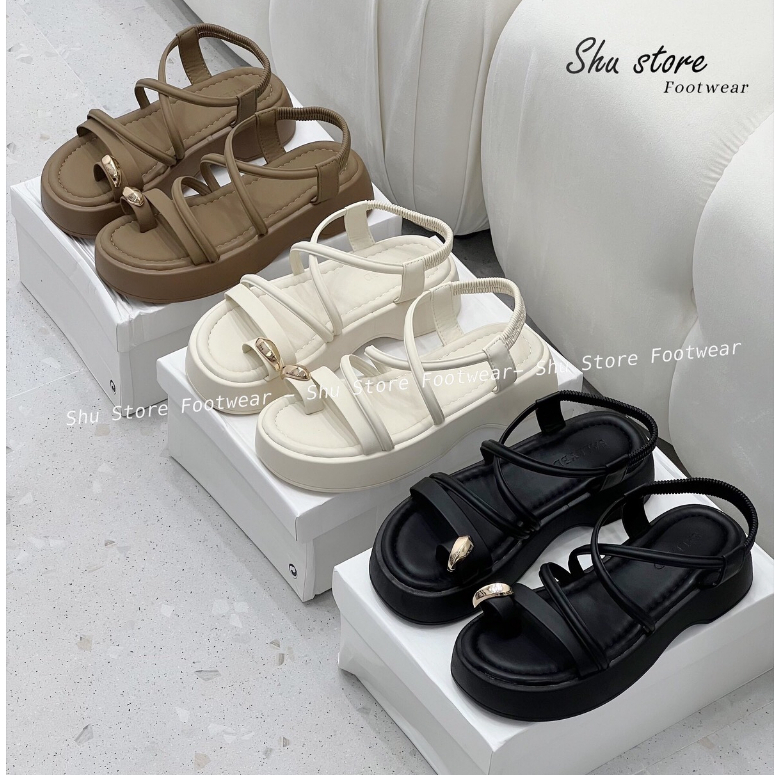 Sandal bánh mì Shu Store quai chéo cao 5cm quai chun đi học đi chơi xinh xắn thời trang cho nữ