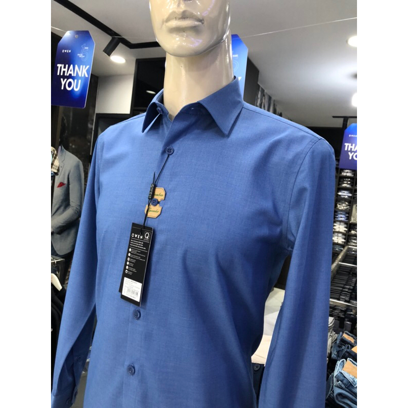 Áo sơ mi owen dài tay màu xanh regular fit vải sợi tre AR221065D
