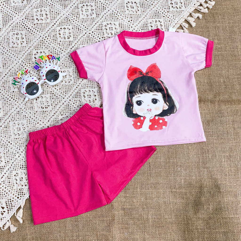 Bộ quần áo bé gái cộc tay siêu dễ thương QATE443 Đồ bộ bé gái TB345 TN346