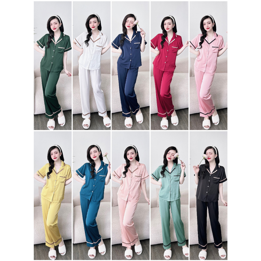 Bộ đồ ngủ nữ cao cấp VY LINH set quần dài pijama chất latin mặc mềm mại, thoải mái, sang trọng s770