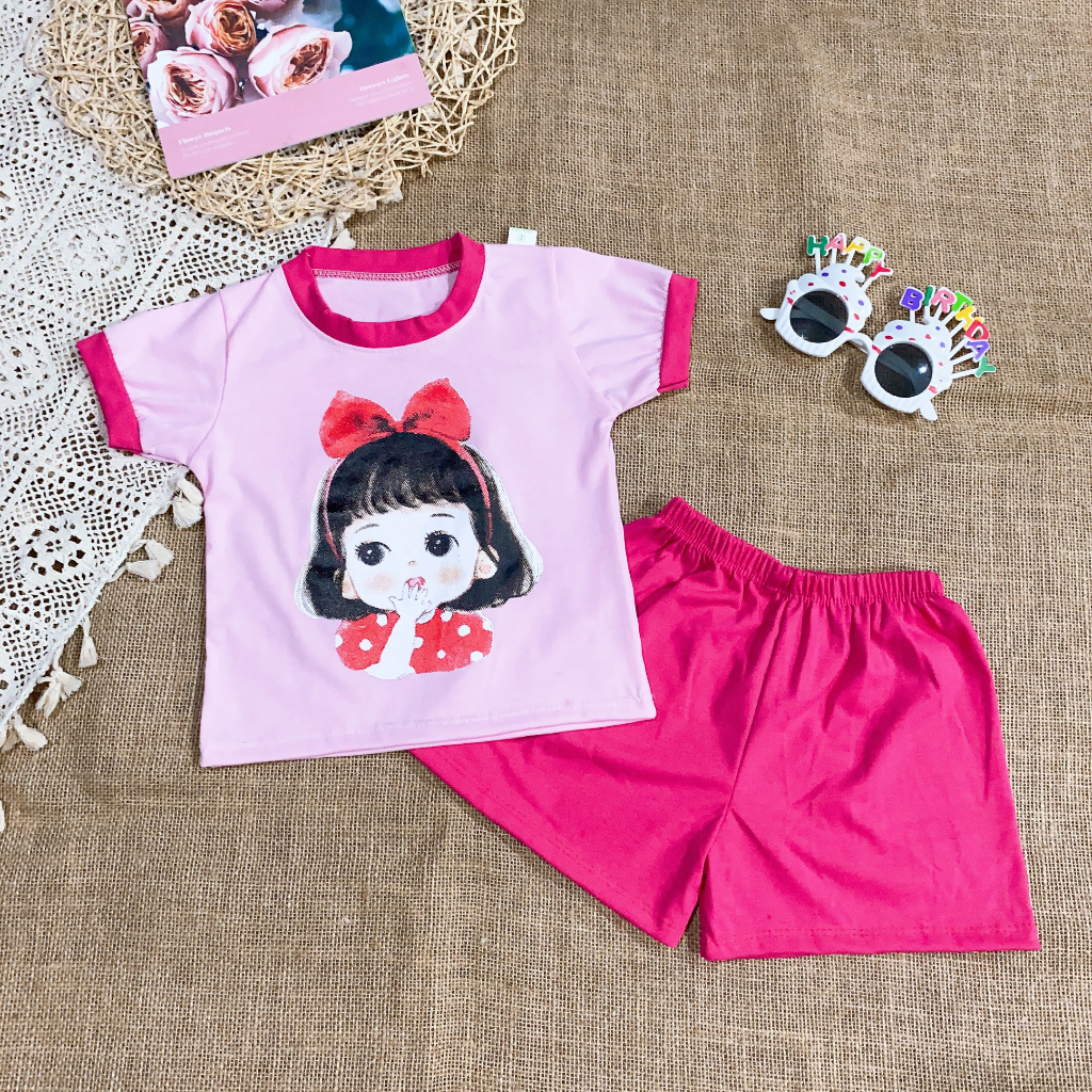 Bộ quần áo bé gái cộc tay siêu dễ thương - Đồ bộ bé gái TTR345 TTN346