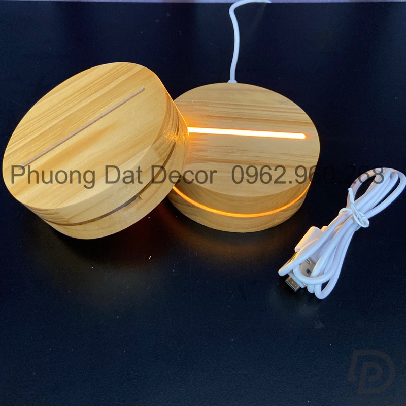 Đế Đèn Led 3D Tròn Bằng Gỗ Cao Cấp/ Đèn Trang Trí Phòng Ngủ Siêu Đẹp