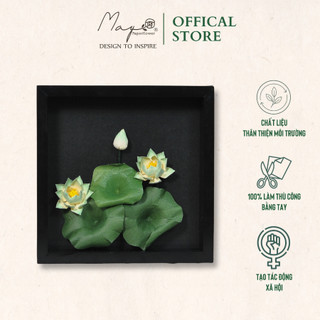 Tranh Hoa Giấy Handmade Trang Trí - Hoa Sen Trắng MAYPAPERFLOWER Khung Gỗ Size 25x25cm