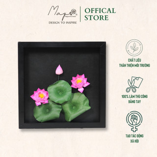 Tranh Hoa Giấy Handmade Trang Trí, Quà Tặng - Hoa Sen MAYPAPERFLOWER Khung Tranh Gỗ Size 25x25cm
