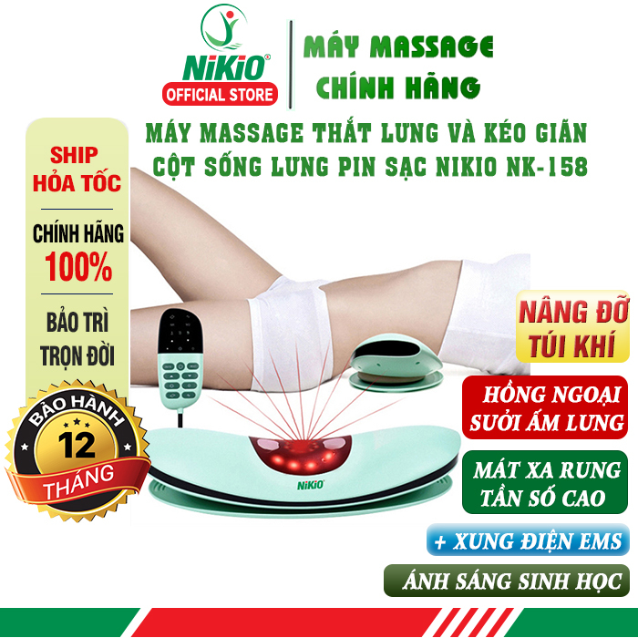Máy Massage Lưng Nâng Đỡ Cột Sống Hỗ Trợ Thoái Hóa Pin Sạc Nikio NK-158 - Chính hãng