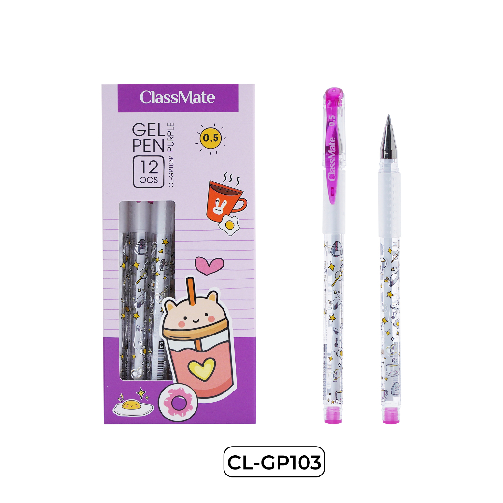 Hộp 12 chiếc bút gel nước CLASSMATE Breakfast ngòi 0.5mm ba màu xanh đen tím dành cho học sinh GP103