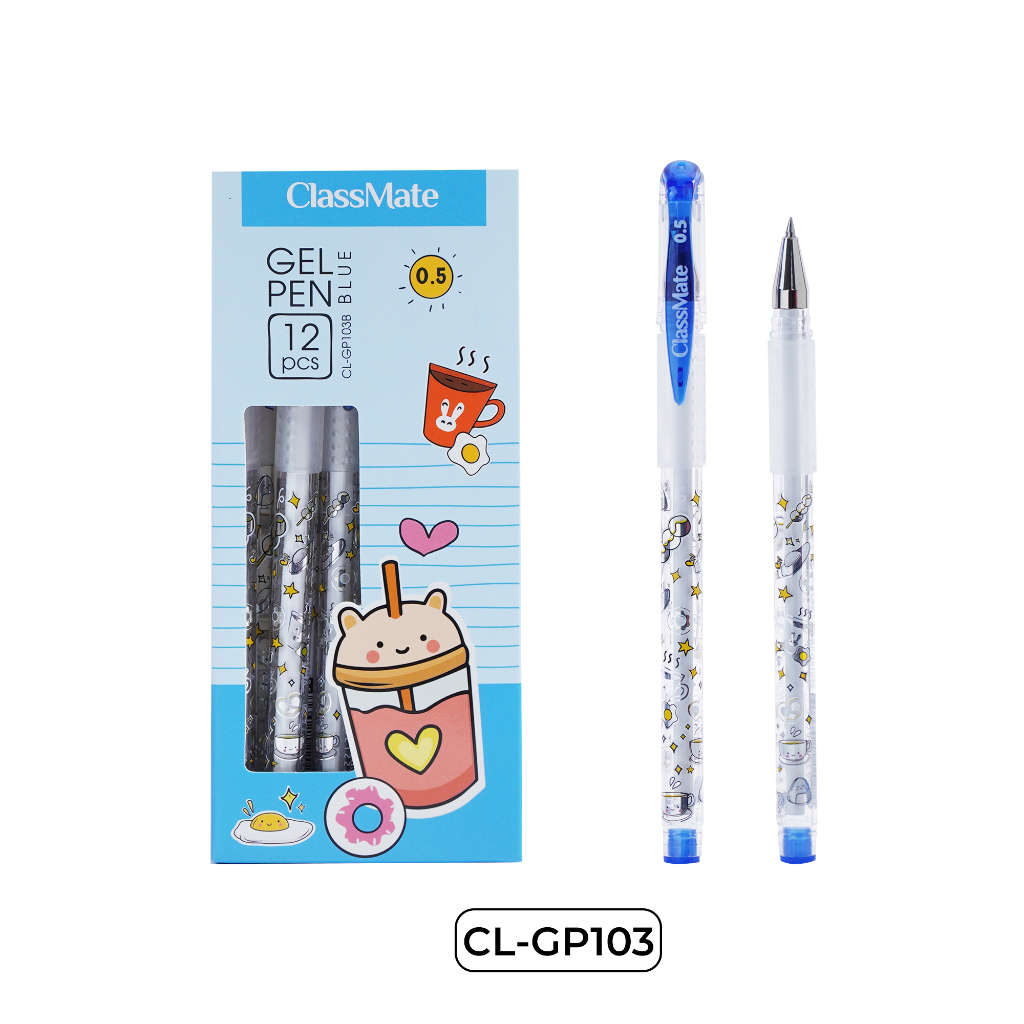 Hộp 12 chiếc bút gel nước CLASSMATE Breakfast ngòi 0.5mm ba màu xanh đen tím dành cho học sinh GP103