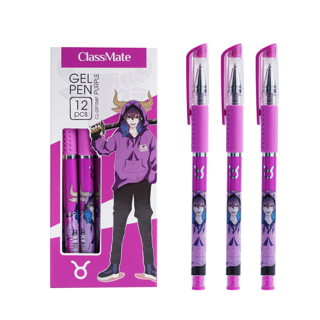 Hộp 12 bút gel mực nước CLASSMATE ngòi 0.5mm ba màu xanh tím đen hoạ tiết Cung hoàng đạo GP104