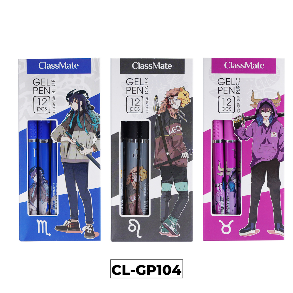 Hộp 12 bút gel mực nước CLASSMATE ngòi 0.5mm ba màu xanh tím đen hoạ tiết Cung hoàng đạo GP104