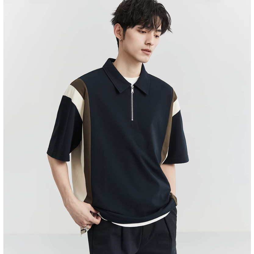 Áo Polo Unisex Halfzlip BJHG Block Colors vải cotton Waffle