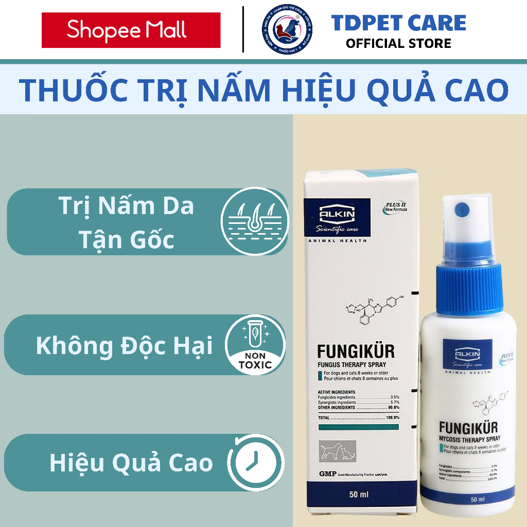 Lọ Xịt Nấm Chó Mèo TD Fungikur Alkin - Chai Ngừa Nấm Da Dành Cho Thú Cưng