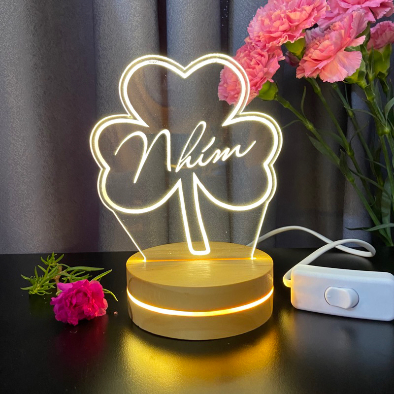 Đế Đèn Led 3D Tròn Bằng Gỗ Cao Cấp/ Đèn Trang Trí Phòng Ngủ Siêu Đẹp