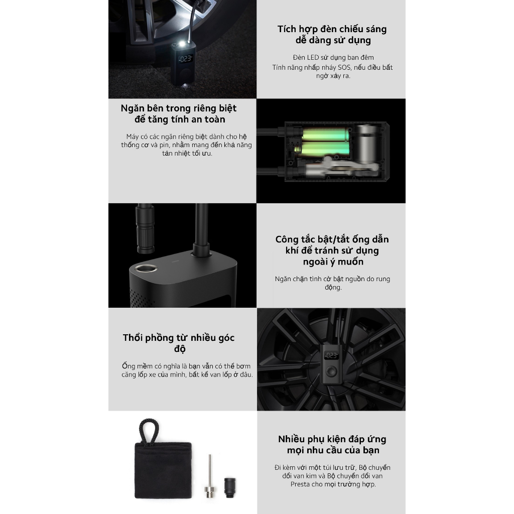 Bơm cầm tay đa năng Xiaomi Portable Electric Air Compressor 1S - Hàng chính hãng