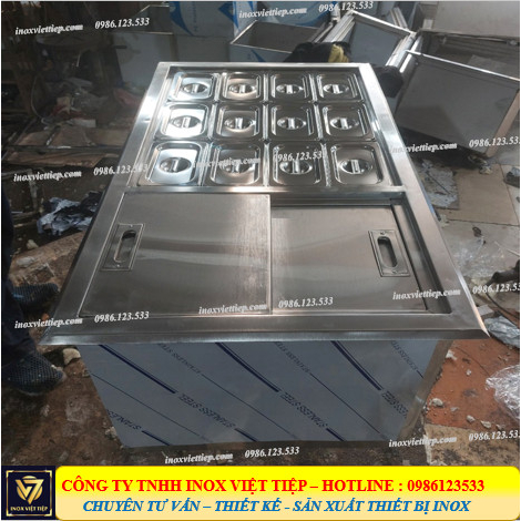 Thùng đá INOX âm quầy 12khay TOPPING