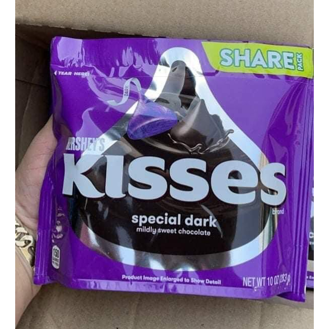 LẺ 100G TỪ TÚI LỚN SÔ CÔ LA ĐẮNG HERSHEY KISSES DARK CHOCOLATE - USA