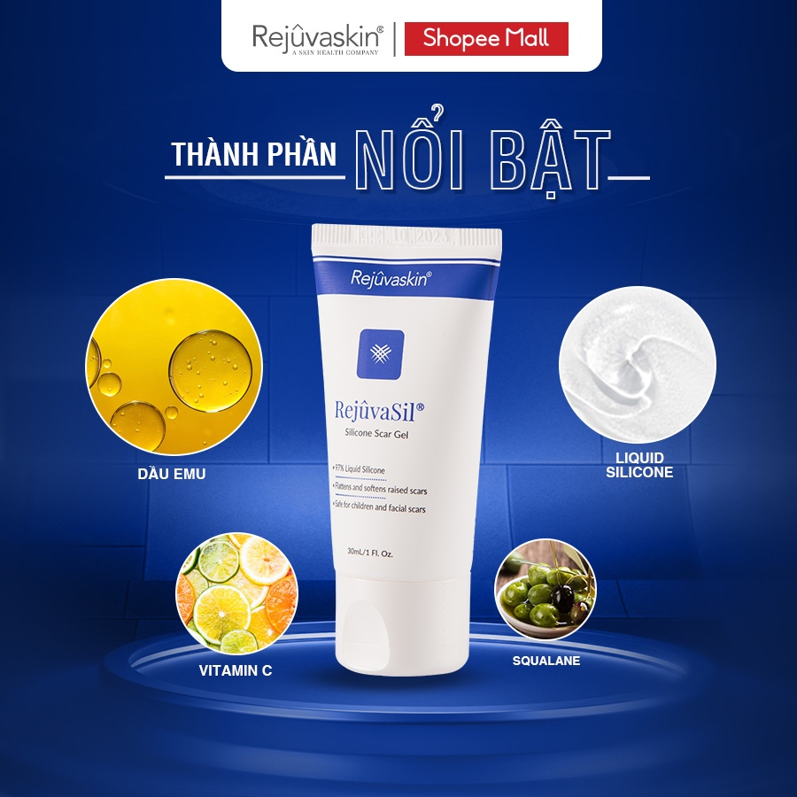 Gel ngăn ngừa sẹo và làm xẹp sẹo lồi, sẹo phì đại Rejuvaskin Rejuvasil 10ml/15ml/30ml
