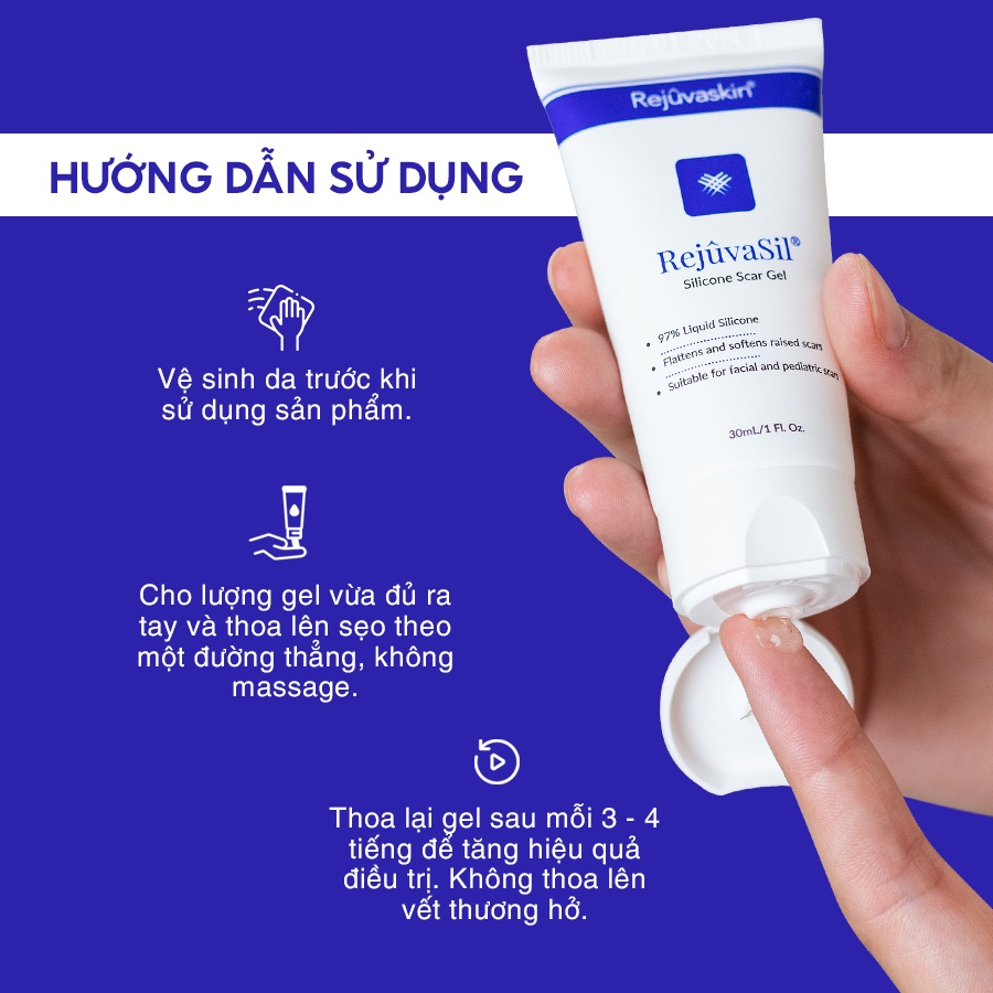 Gel ngăn ngừa sẹo và làm xẹp sẹo lồi, sẹo phì đại Rejuvaskin Rejuvasil 10ml/15ml/30ml