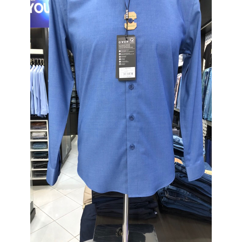 Áo sơ mi owen dài tay màu xanh regular fit vải sợi tre AR221065D