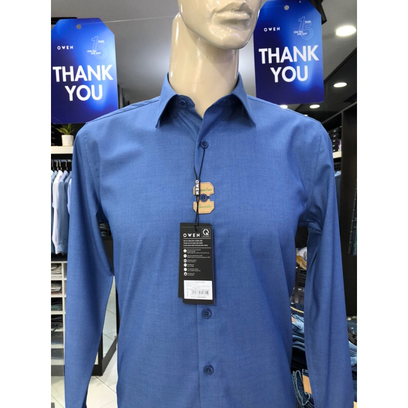 Áo sơ mi owen dài tay màu xanh regular fit vải sợi tre AR221065D