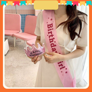 Băng đeo chéo trang trí sinh nhật hoa hậu dây vải đeo vai happy birthdayruy băng rôn choàng đeo chéo vai
