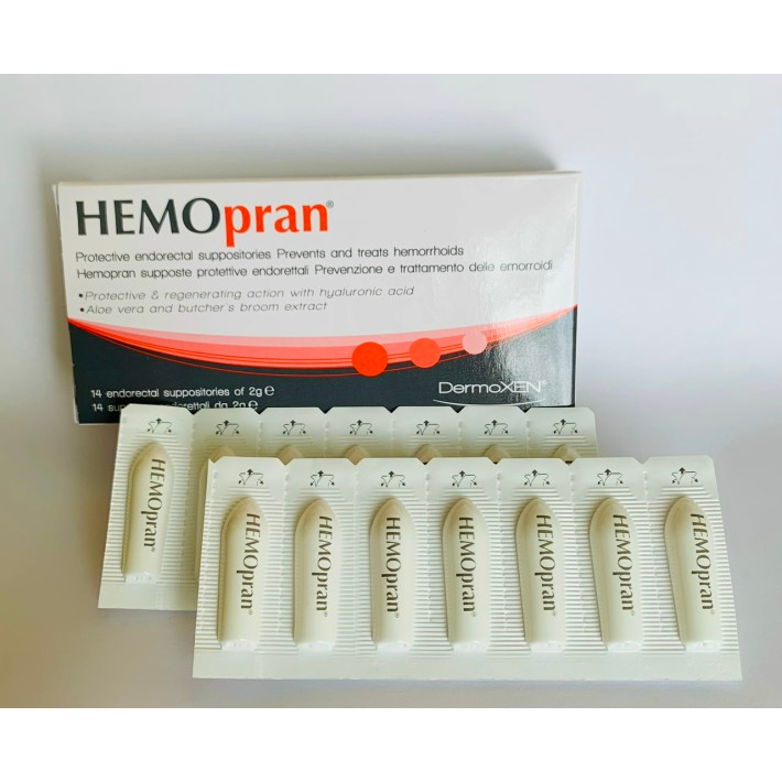 Viên đặt trĩ HEMOpran giảm đau, ngứa, rát, sưng tấy, bảo vệ và tái tạo vùng hậu môn trực tràng- Hộp 14 viên- Luca Store