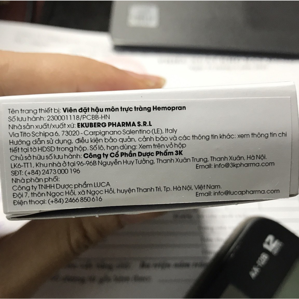 Viên đặt trĩ HEMOpran giảm đau, ngứa, rát, sưng tấy, bảo vệ và tái tạo vùng hậu môn trực tràng- Hộp 14 viên- Luca Store