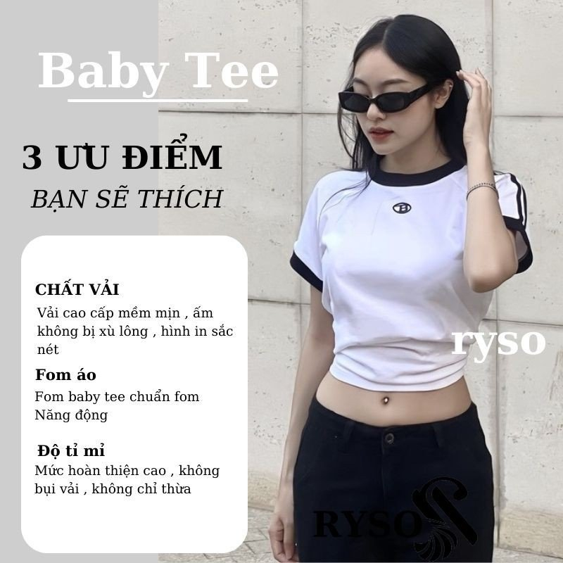 Áo Thun Baby Tee Form Fit Chữ B RYSO FASHION Chất Thun Co Dãn Dày dặn ôm body