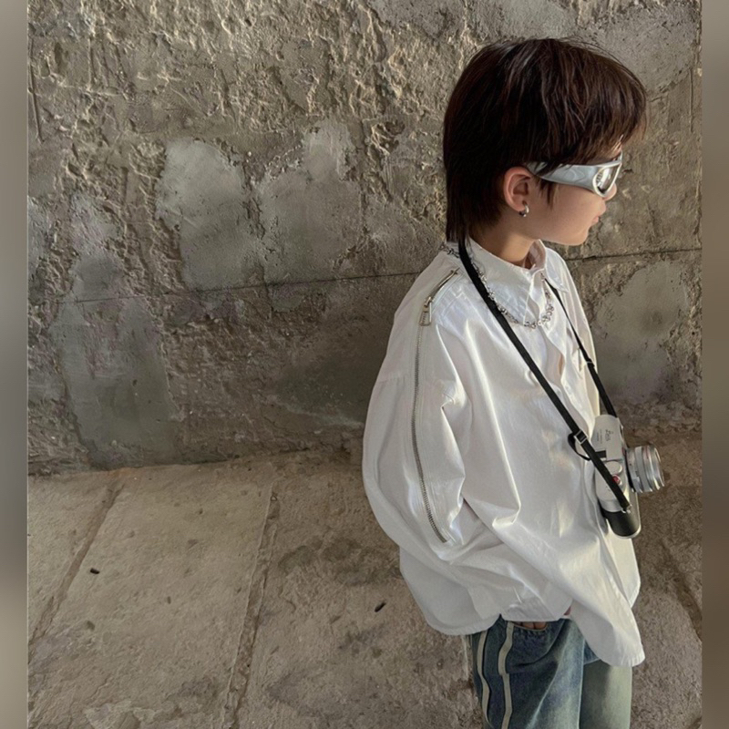 Áo sơ mi bé trai khóa vai A375 size 100-160, quần áo trẻ em thu đông cao cấp