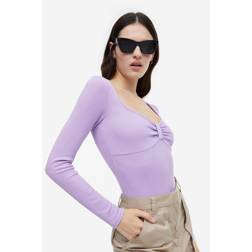 H&M Đức - Bodysuit thun gân dài tay cúc bấm co giãn xanh dương tím xanh lá sale auth new tag chính hãng sẵn 1137323001