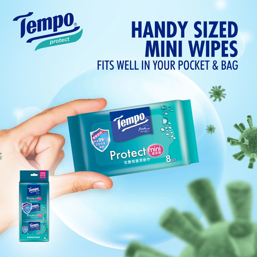 Khăn giấy ướt Mini Tempo Protect Ngăn Ngừa Vi Khuẩn cao cấp - Diệt khuẩn 99% - Thương hiệu Đức
