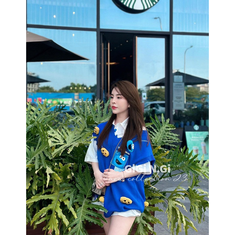 Set áo gile xanh + sơ mi trắng