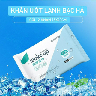 Gói 12 khăn ướt lạnh Wake Up tinh chất bạc hà, Khăn ướt bỏ túi tiện lợi