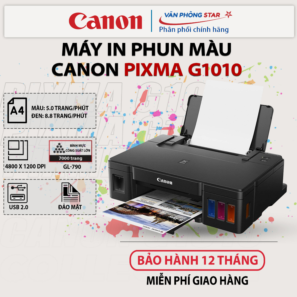 Máy In Phun Màu Canon PIXMA G1010/G1020 kèm mực chính hãng bảo hành Canon 12 tháng mới 100%. Lỗi 1 đổi 1  - Vanphongstar