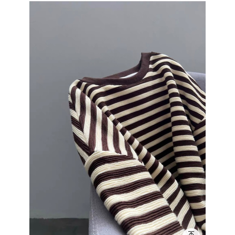 Áo kẻ nâu rêu QC