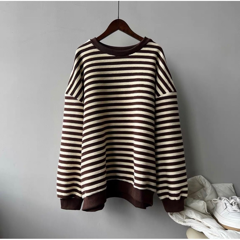 Áo kẻ nâu rêu QC