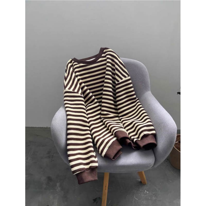 Áo kẻ nâu rêu QC